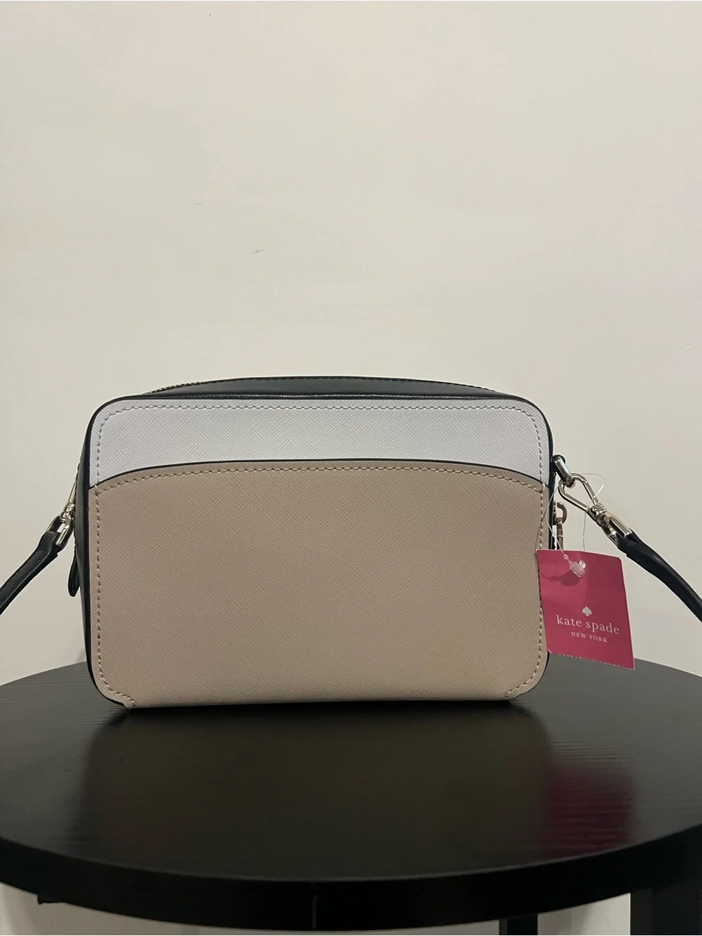 Kate Spade Lauryn Colorblock Leather Crossbody Camera Bag Warm Beige NWT